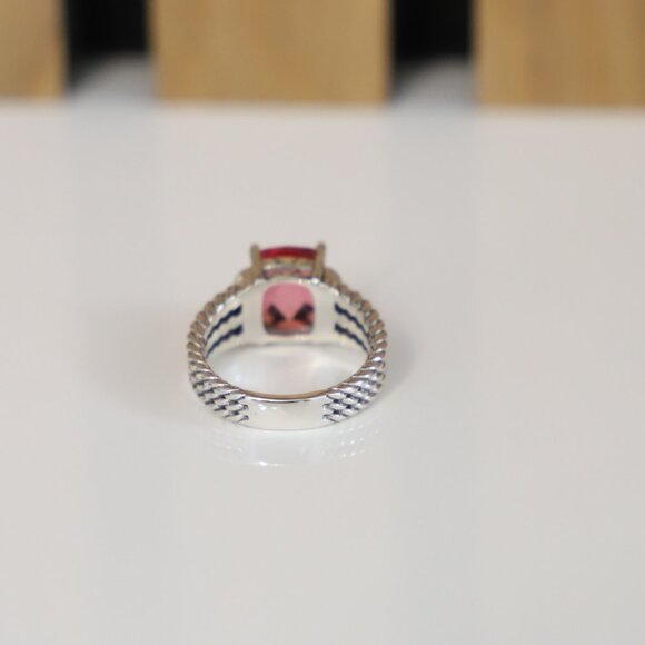 David Yurman Sterling Silver Petite Wheaton Ring Tourmaline & Diamonds size 7.5 - Picture 6 of 7